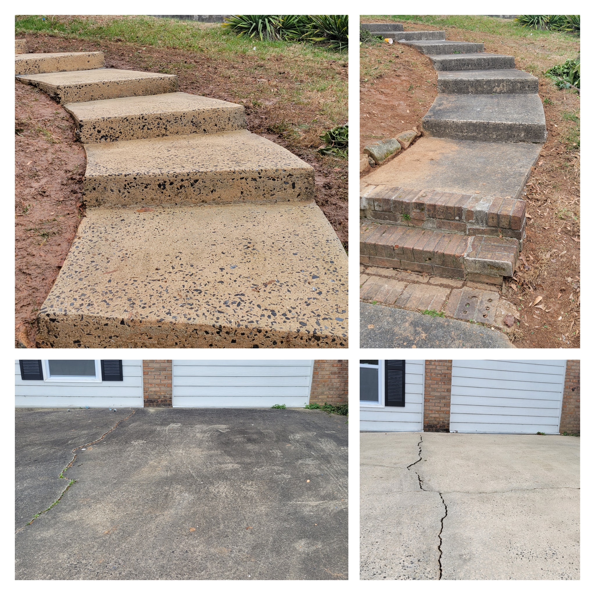 Before and after concrete steps and driveway pressure washing